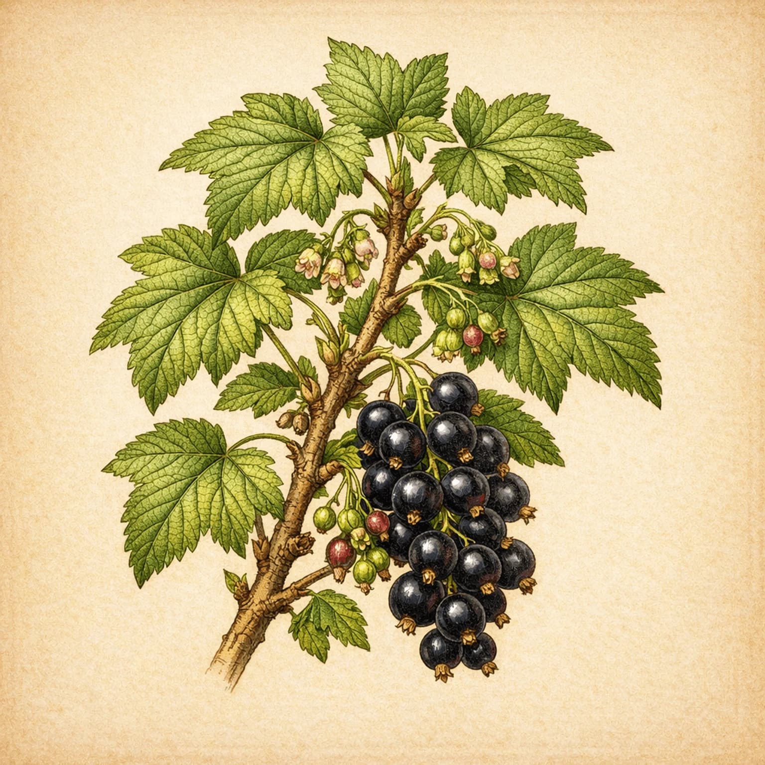 Botanisk plancheillustration af Solbær