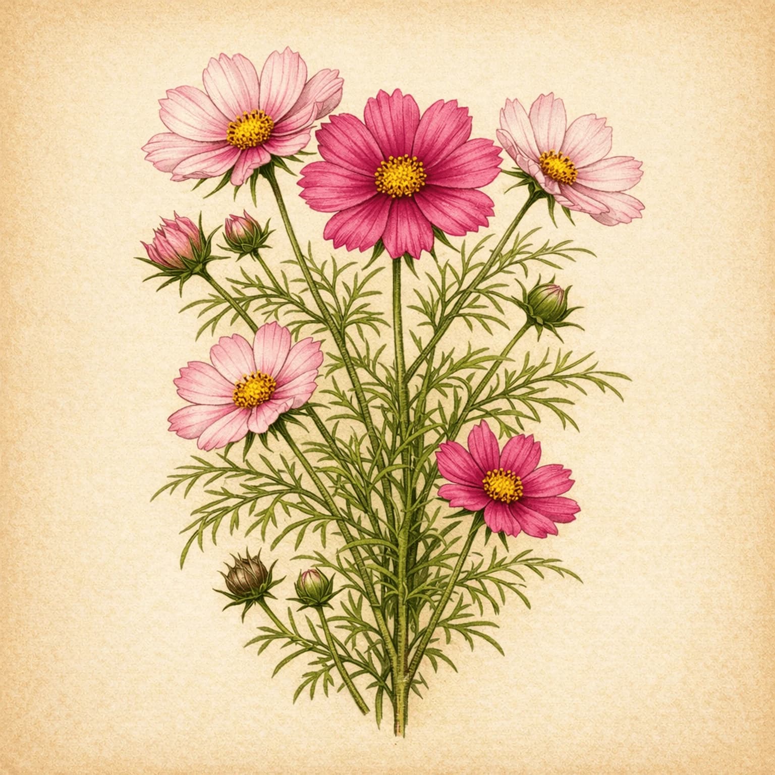 Botanisk plancheillustration af Kosmos