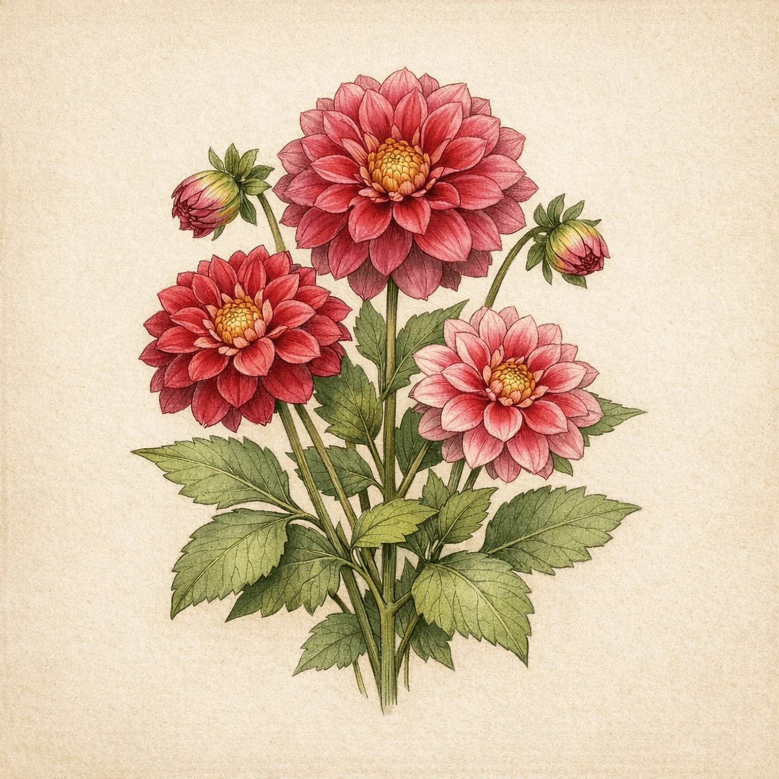Botanisk plancheillustration af Dahlia