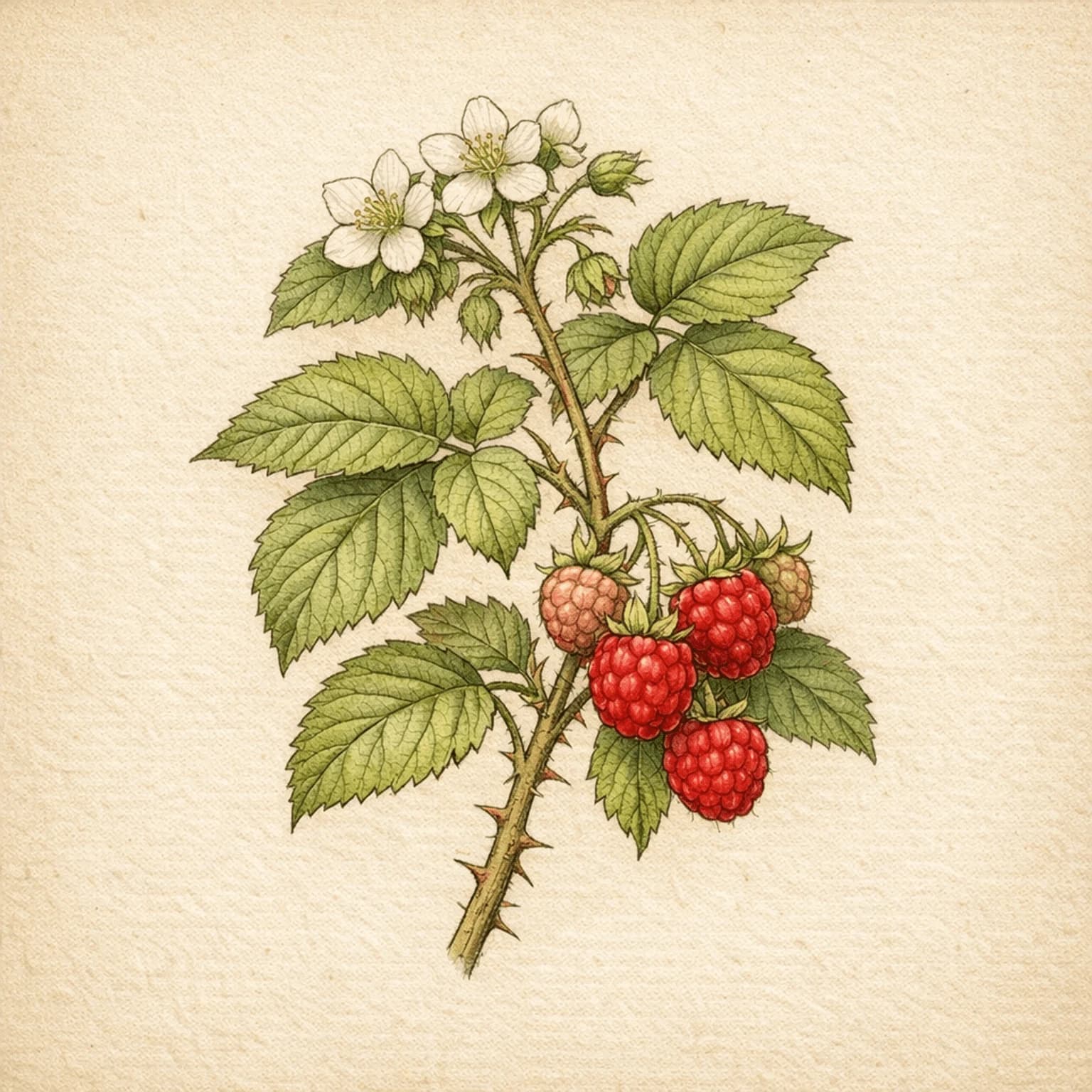 Botanisk plancheillustration af Hindbær