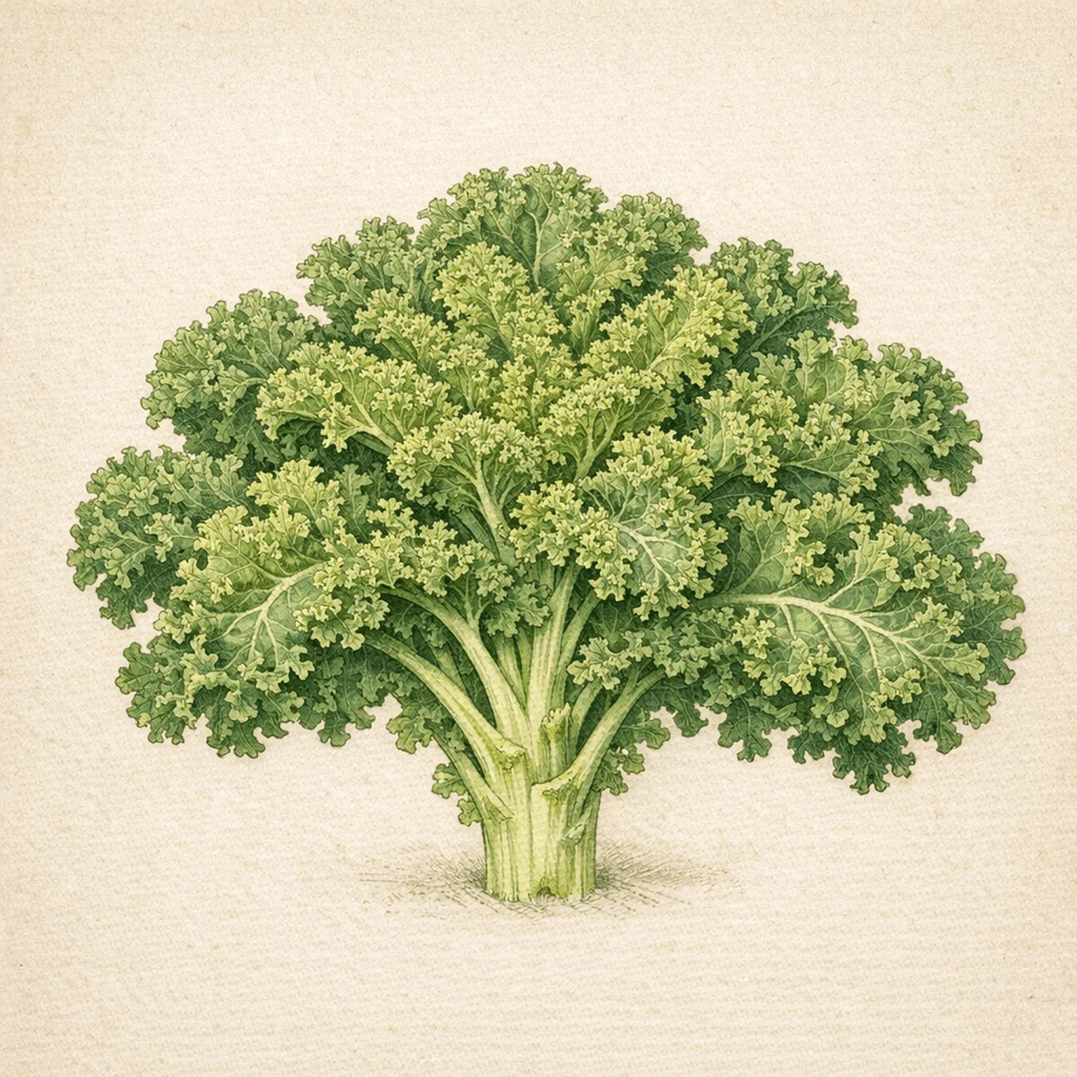 Botanisk illustration af spinatplanter med mørkegrønne, ovale blade.